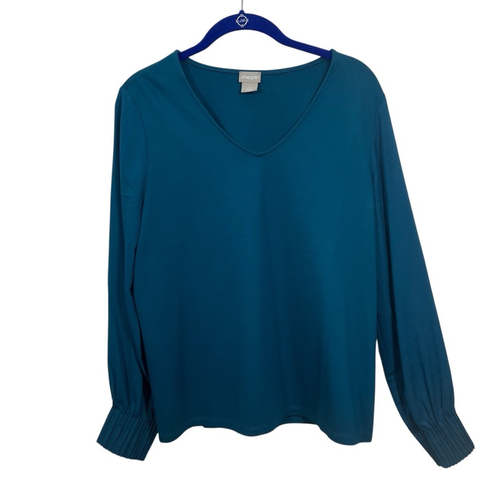 NWT Chico's Deep Teal V-Neck Blouse Size 1